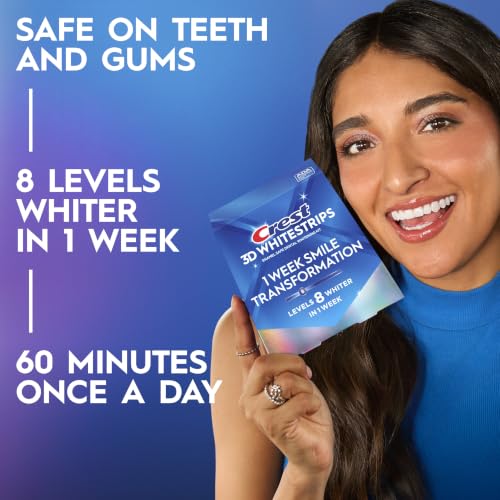 Image of Crest 3DWhitestrips 1 Week Smile Transformation At-Home Teeth Whitening Kit, 14 Treatments, 8 Levels Whiter in 1 Week