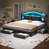 California King Bed Frames, Cal King Bed Frame with Storage Headboard & 6...