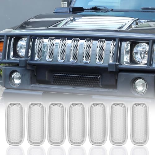Front Bumper Grill Mesh Inserts Compatible with Hummer H2 2003-2007 Honeycomb Mesh Front Grill Inserts Grille Cover Frame Decoration Accessories, 7Pcs (Bright Silver)