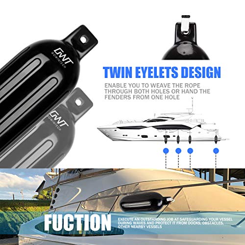 Gowintech Inflatable Marine Vinyl Boat Fender Bumpers Kit With Ropes Needles And Pump 6.5 Inch X 23 Inch Black 4 Packs #TOP2