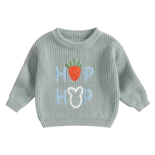 Beautooly Baby Girl Boy Easter Outfit Cute Bunny Long Sleeve Crew Neck Chunky Oversized Sweater Toddler Spring Clothes (Green, 12-18 Months)