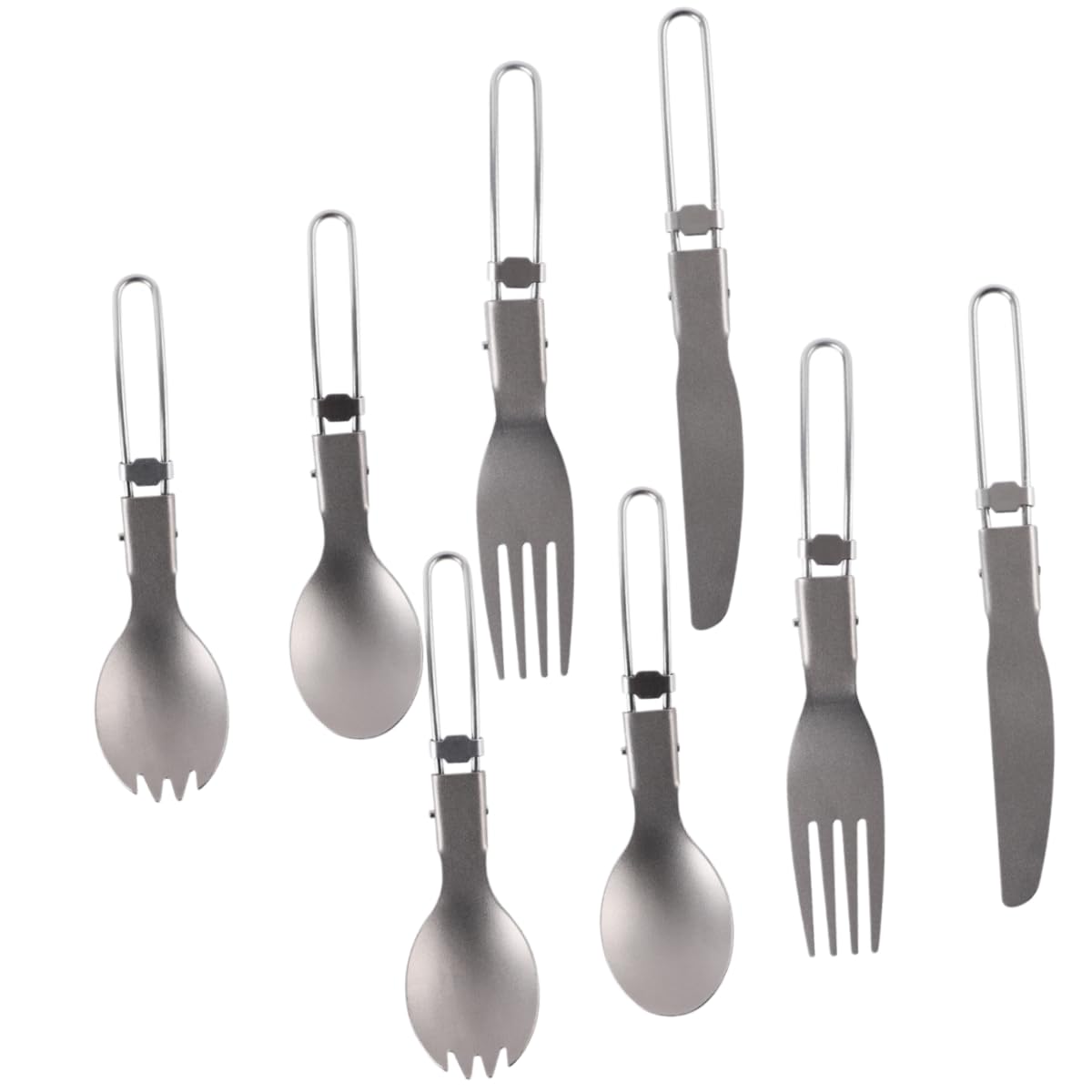 Besteck Set Faltbar Tragbar Aus Reinem Titan 2 Sets | Picknickbesteck für unterwegs Messer Gabel und Löffel