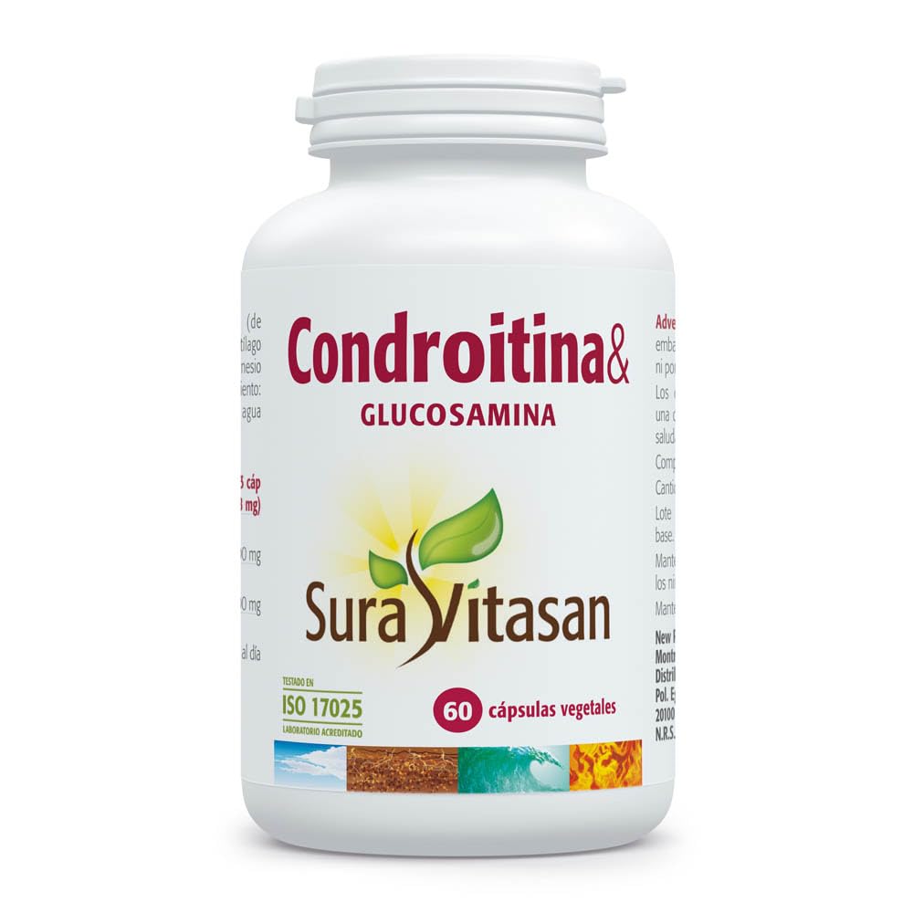 SURA VITASAN Condroitina & Glucosamina 60 Cápsulas – Apoyo Articular y Cuidado de los Cartílagos – Suplemento con Glucosamina 500mg Libre de Sodio y Condroitina 400 mg de Alta Pureza