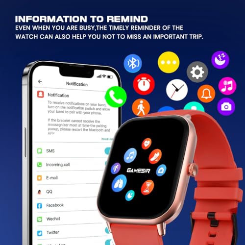 Image of GameSir H9 Smartwatch - Big Display | Bluetooth Calling | Heart Rate & SpO2 Monitor | 100+ Sports Modes | Long Battery | IP68 Waterproof | TFT Display | Design for Men & Women (Red)