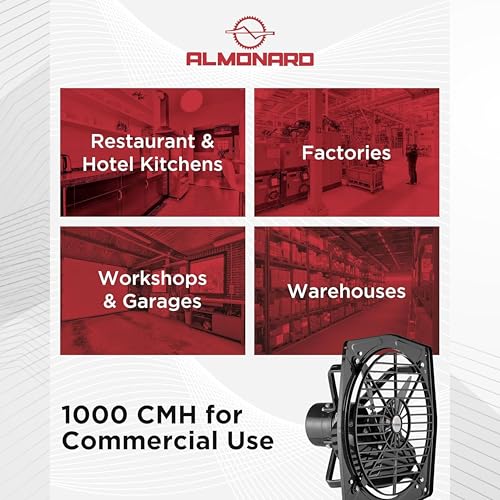 Image of Almonard 12 Inch (300mm) Reversible Exhaust Fan | 2-Way In & Out Airflow | 1350 RPM High Speed | 75W Copper Motor with Capacitor | Dual Ball Bearing | 2 Year Motor Warranty (Black)