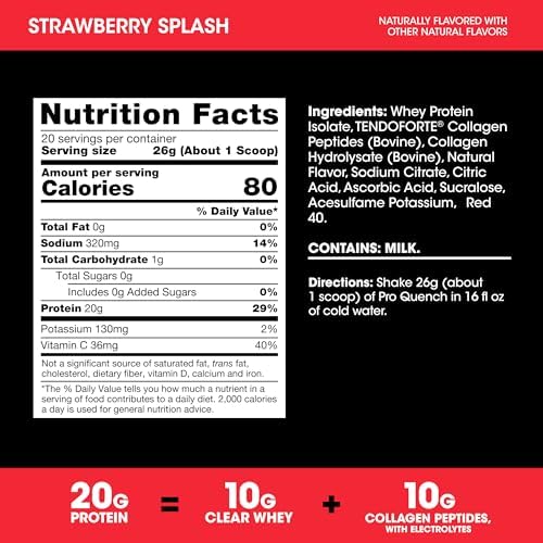 Optimum Nutrition Pro Quench Clear Whey Protein Powder | 20g Protein with Whey Isolate, Collagen & Electrolytes | Clear Isolate Protein Hydration Drink, Sugar Free, Naturally Flavoured | 20 Servings, 520g (Strawberry Splash) - 2