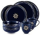 Blue and Gold Dinnerware Set,High Class Porcelain Dinnerware Set | Gold Banded Elegant Deep Blue Chi