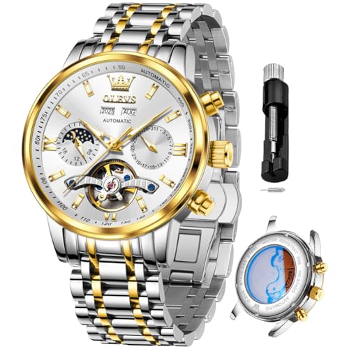 Image of OLEVS Automatic Watches for Men Luxury Skeleton Multi-Function Mechanical Watch Self Winding Date Waterproof Luminous Mens Watch