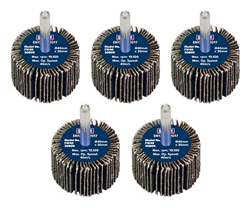 Sealey Ø40 x 30mm Abrasive Flap Wheel Ø6mm Shaft 80Grit - Pack of 5 FW4030805