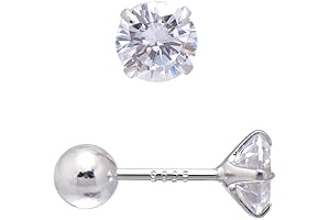 5 MM Cubic Zirconia Sterling Silver Earrings Studs Screw Backs, Diamond White