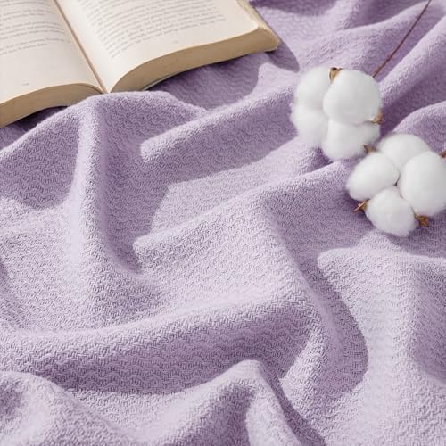 Image of Bedsure 100% Cotton Blanket, Herringbone Weave, Throw XL, Light Purple