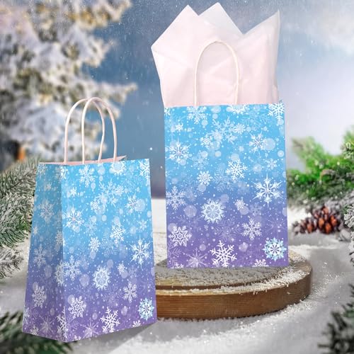 24 Pcs Winter Snowflake Kraft Bags