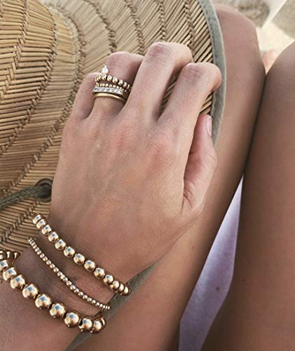 Gold Beaded Bracelet for Women 14 K Gold Plated Ball Beads Bracelet Stack Stretch String Friendship Bracelet Mens Classic Bold Gold Color Brass Beads Bracelet Set for Girls3