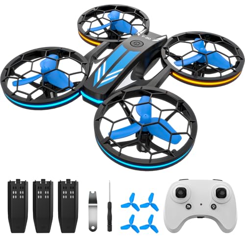 Drones – RC Drone with Auto Hovering and Headless Mode, Quadcopter with LED Light, Propeller Full Protect, 3D Flips, 3 Batteries, Remote Control, Best Gifts