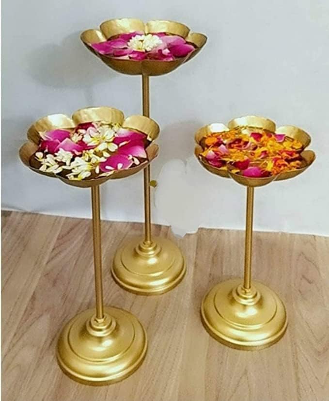 SAMEER Decorative Urli Bowl Tealight Holder Stand Urli Stand Set of 3 for Decoration