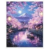 Hjjdiyes Malen nach Zahlen Erwachsene Landschaft Kirschblüten – DIY Malen nach Zahlen Kit auf Leinwand mit 4 Pinseln und Acrylfarben, Paint by Numbers Set für Wanddeko & Geschenke, 40x50cm