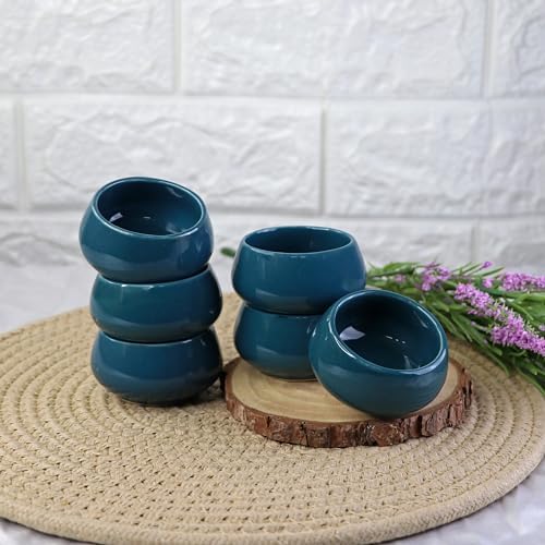 ExclusiveLane 'Blushing Lava' Pickle Serving Ceramic Solid Small Katori Chutney Bowls (80 ML