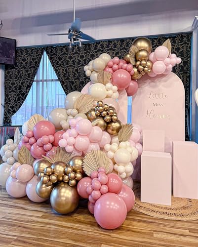 Image of Pink and White Balloon Arch Kit, 121Pcs Pink Gold White Confetti Garland