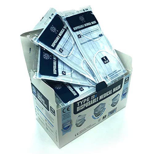 50 Pack 3Ply Facemasks Type2R Disposable Polypropylene IIR2 Surgical