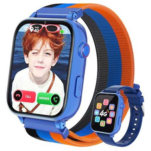 4G Montre Connectée Enfant GPS, Smartwatch avec Appel, Appel Vidéo, Chat Vocal, SOS, Mode École, WiFi, Podomètre, Réveil, Appareil Photo, Montre Telephone...