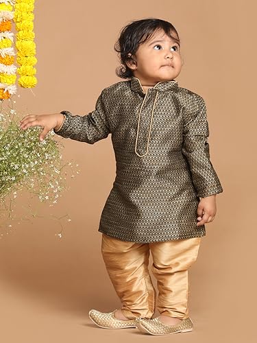 Image of VASTRAMAY Baby Boys Silk Blend Printed Infant Azure and Kurta Pyjama Set