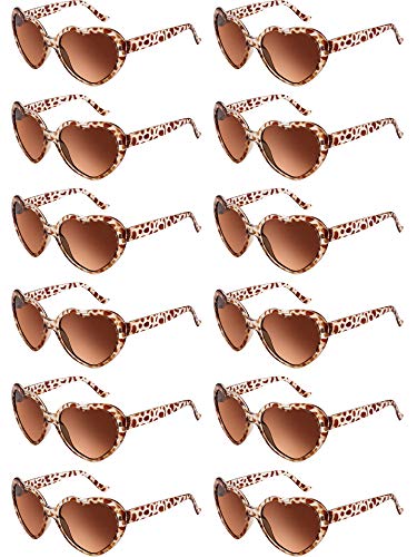 Blulu 12 Pieces Neon Colors Heart Shape Sunglasses for Women Party Favors and Festival