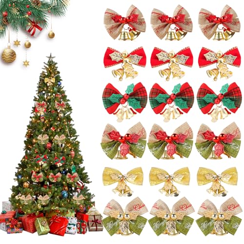 30 Stück Weihnachtsschleife mit Glocke in 6 Designs, 5cm Deko...