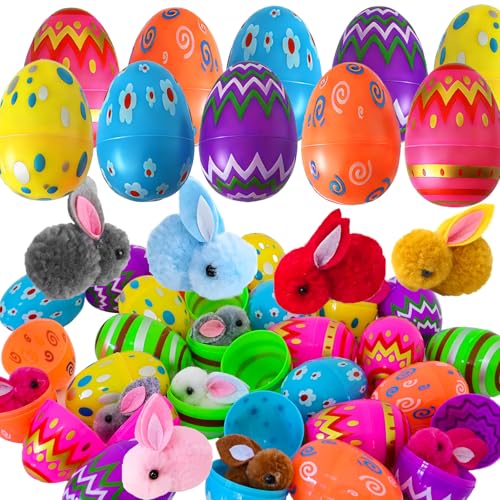 Lot de 24 œufs de Pâques préremplis avec peluche lapin pour chasse aux œufs, cadeaux pour enfants, cadeaux d'anniversaire, cadeaux pour fêtes, cadeaux pour sacs de...
