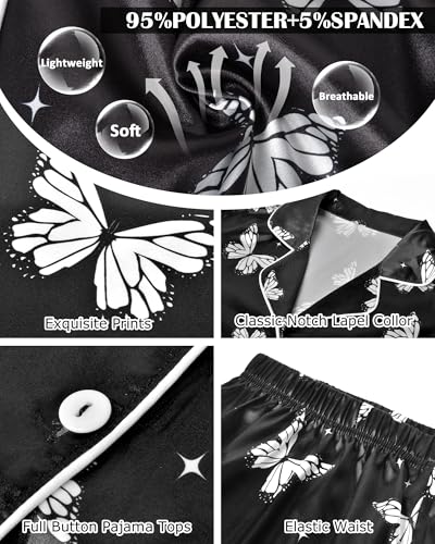 Image of Silky Pajamas for Women 2 Piece Long Sleeve Pj Sets Women's Satin Sleepwear Button Down Loungewear Set