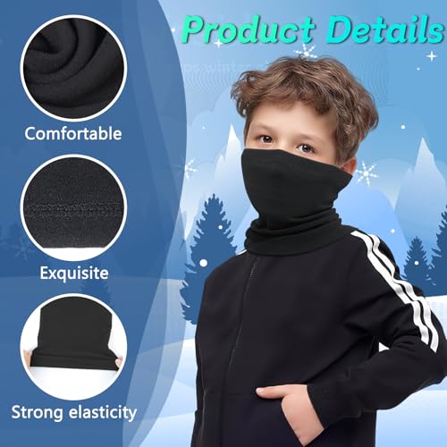 Awumbuk Schlauchschal Kinder, Fleece Schal Kinder Jungen Mädchen Winddicht Kinderschal Loop Schal Winter Halswärmer Schwarz Halstuch Ski Maske Multifunktionstuch 2 Stück