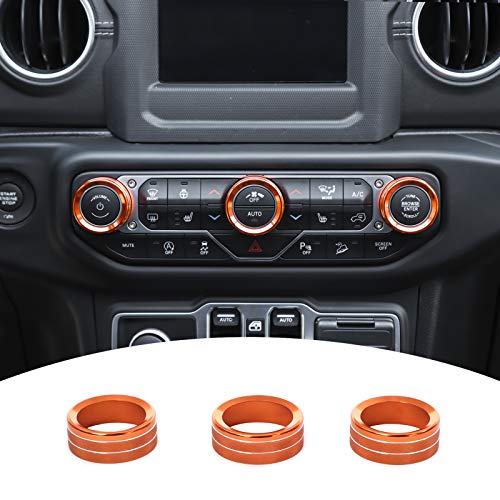 JeCar Air Conditioner Switch Knob Cover Aluminum Alloy Radio Knob Trim Cover Compatible with Jeep Wrangler 2018-2023 JL JLU & 2020-2023 Gladiator JT with Specific Dial Panel, Orange