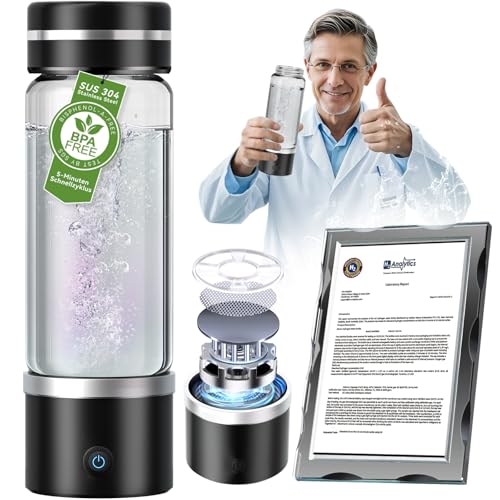 LOZITX Botella de agua de hidrógeno 6850PPB 420 ml [H2-electrólisis cumple con la certificación lHSA] Botella de agua de hidrógeno con tecnología SPE-PEM [concentración H2 hasta 2 veces 3 minutos