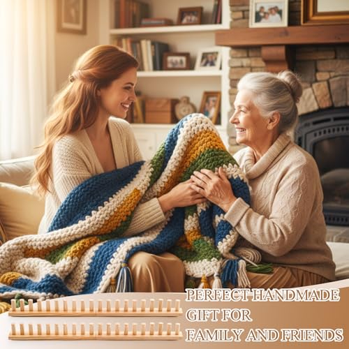Novabright 67\'\' Chunky Knitting Loom Extra Large Knitting Loom for Blanket Making Adjustable Size Chunky Knit Foldable Portable Hand Weaving Kit for Beginner Yarn Craft Home Decor