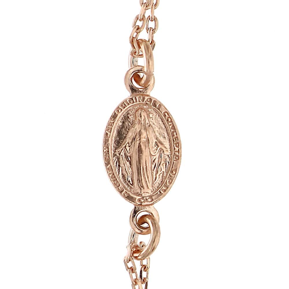 Linea Italia Gioielli - Collana a Rosario in Argento 925 Placcato Rosa con Croce e Medaglietta Madonna - Made in Italy