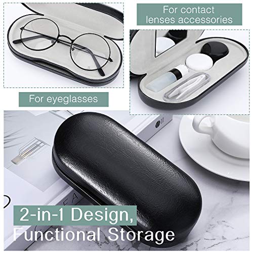 Image of MoKo Double Eyeglass Case, Contact Lens Case with Mirror Tweezers Remover, 2 in 1 Double Sided Portable Contact Lens Box Holder Container Soak Storage Kit Sunglasses Pouch for Men & Women, Black