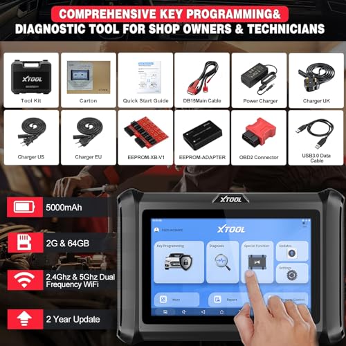 XTOOL X100 Pads Automotive Key Programmer Programming Tool, All Systems Diagnostic, 32+ Services, ABS Bleed, Oil Reset, Throttle, 2 Years Update, CAN FD/DoIP