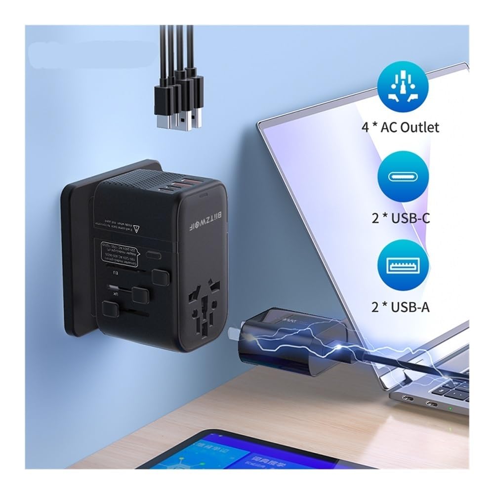 Internationaler Reisestecker-Adapter 4AC 2USB-C 2USB-A Spannungswandler