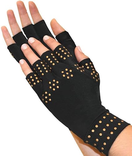 I3C Guantes de compresión para artritis – Guantes magnéticos antiartritis sin dedos para terapia de salud con infusión de cobre, terapia de