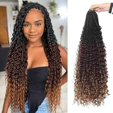 Goddess Box Braids Crochet Hair For Black Women 24 Inch, Crochet Braids With Curly Ends, Boho Crochet Braids Goddess Braids Crochet Hair(24 Inch (Pack of 8), 1B-33-30) Cover