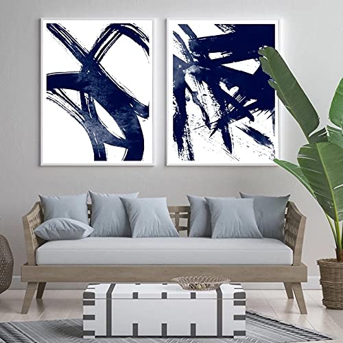 Impression aquarelle abstraite bleu marine decoration murale salon
