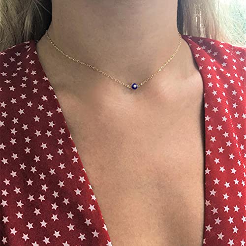 Tasiso 18K Gold Plated Dark Blue Boho Simple Chain Necklace Cute Tiny Colorful Evil Eye Turkish Protection Choker Necklace For Women #TOP1