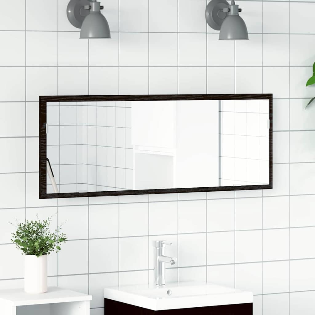 LED Badezimmerspiegel Schwarz Eichen-Optik, 100 x 8,5 x 37 cm, wandmontiert mit LED Streifen und USB 5 V, für Bad, Schminken und Rasur
