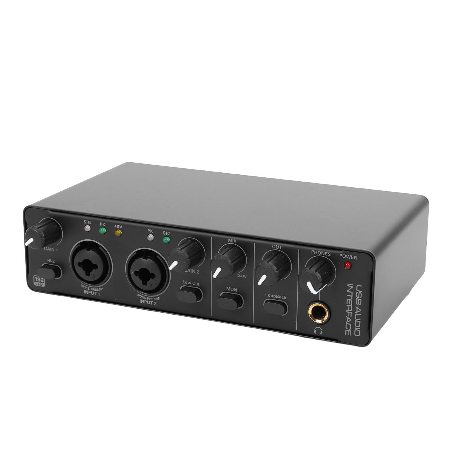 Asixxsix Interfejs Dźwiękowy Typu C, 24 Bity, 192 KHz, Interfejs USB z Wejściem XLR, Zasilanie Phantoms 48 V, Interfejs USB, 2 X 6,35 Mm do Przesyłania Podcastów (BLACK)