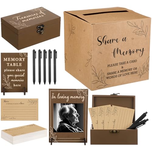 Gilprop Share a Memory Cards Set for Celebration of Life Decoration Memorial Obituary Card with Box for Share a Memory Funeral Keepsake Decor for Funeral Guest book Table Decor(Rustic)