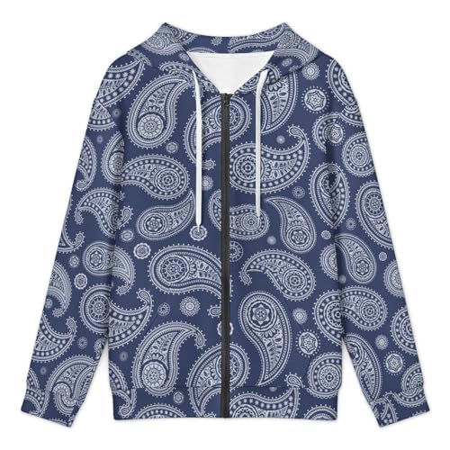 Blue Paisley Bandana Men's Hoodie Full-zip Hooded Sweatshirt Zip-up Pockets Jackets3