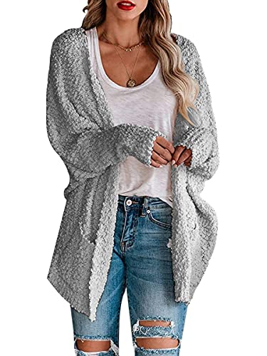 Anrabess Womens Fuzzy Chunky Cardigan Popcorn Oversized Sherpa Slouchy Open Sweater Coat A230Huise-M Grey #TOP3