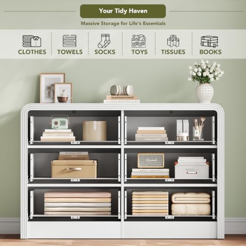 Image of Decofy Fluted 6 Drawers Dresser, 47.2'' Wide Chest of Drawers for Bedroom