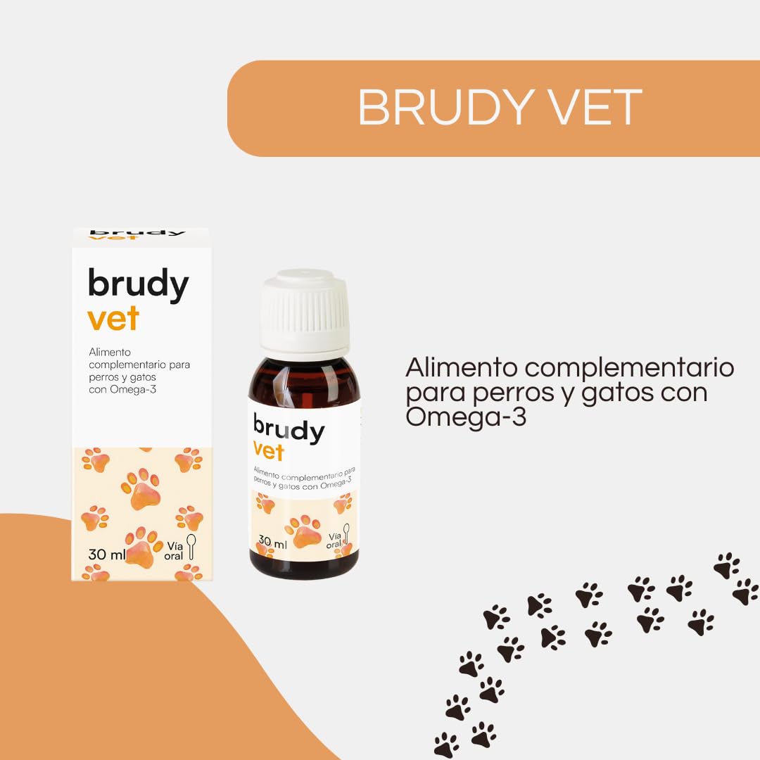BRUDYLAB - Brudy Vet - Alimento Complementario para Perros y Gatos con Omega 3 - Aceite Vegetal, Aceite de Pescado y Vitamina E - Via Oral - 30 ml