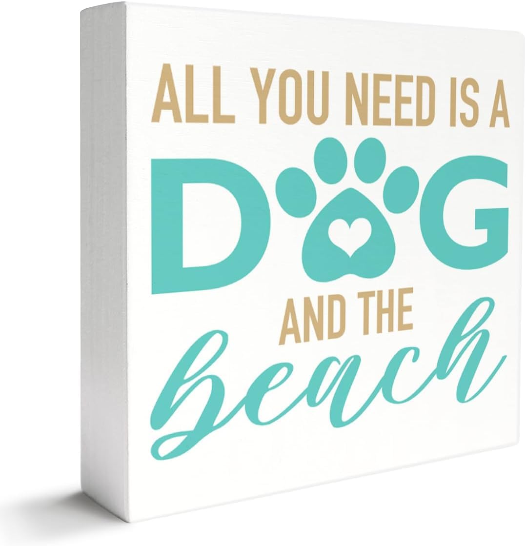 Dog Beach Box Sign 5x5 Inch Wooden Tabletop Decor