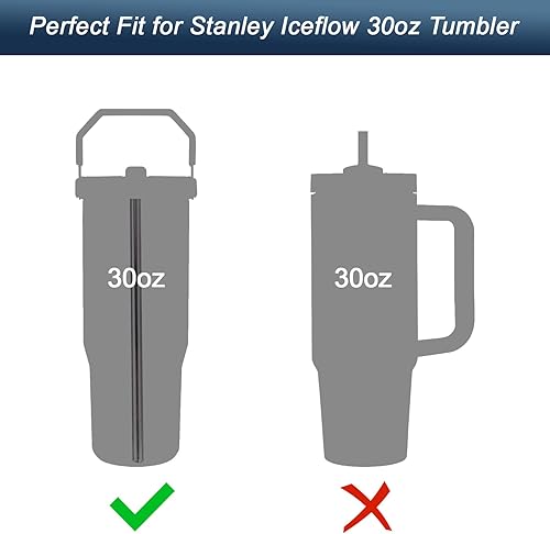 Miniatura 4 de Pajitas de plástico para vaso Stanley Iceflow de 30 onzas, paquete de 6 popotes transparentes de repuesto con 2 cepillos limpiadores de popotes,